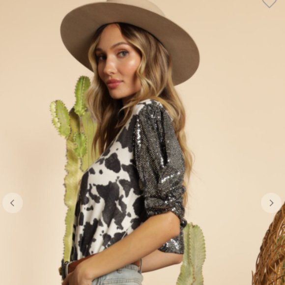 Animal Printed Top with Embellished Sleeves - Picture 2 of 3